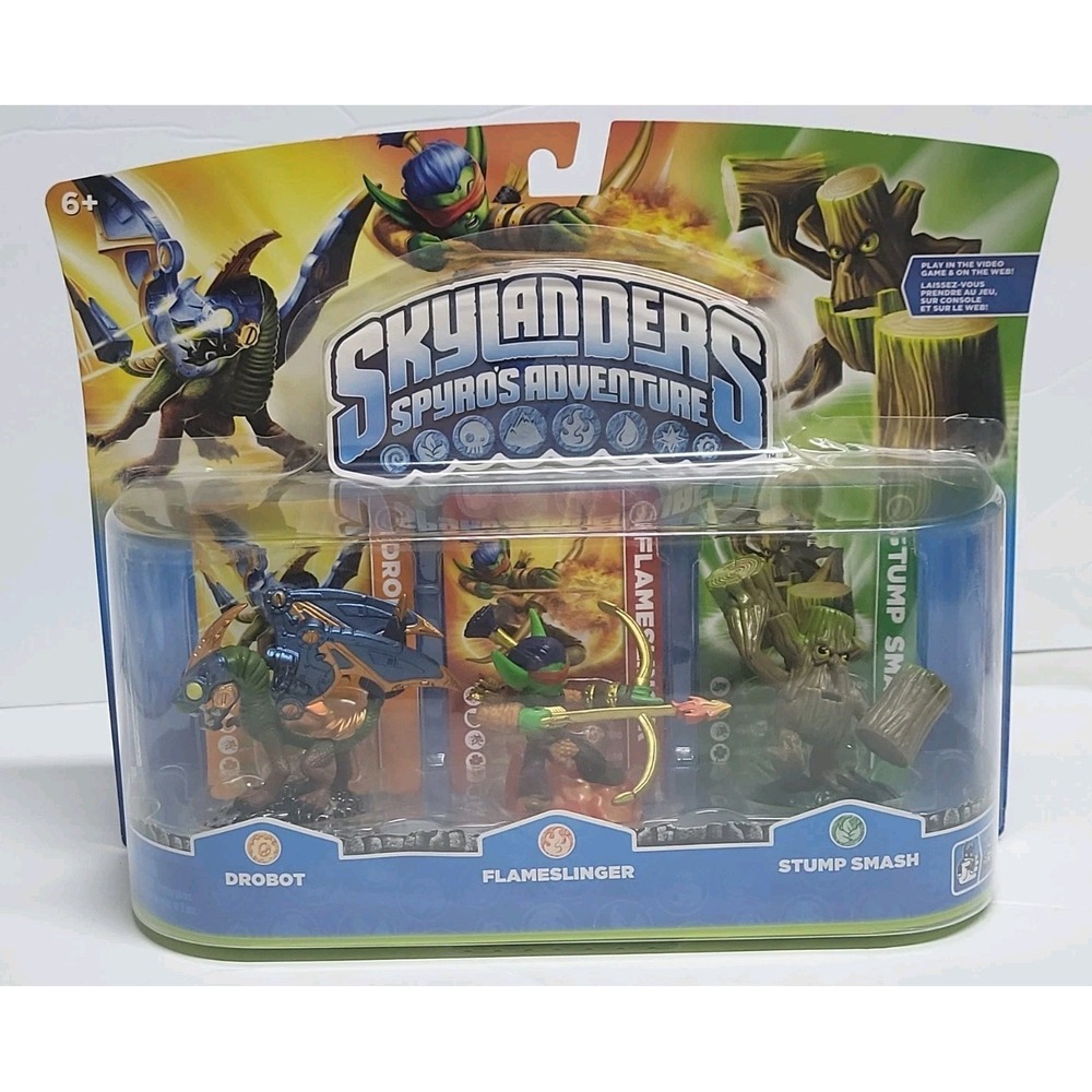 Skylanders Spyro's Adventure 3 Pack Drobot Flameslinger Stump Smash New Unglued